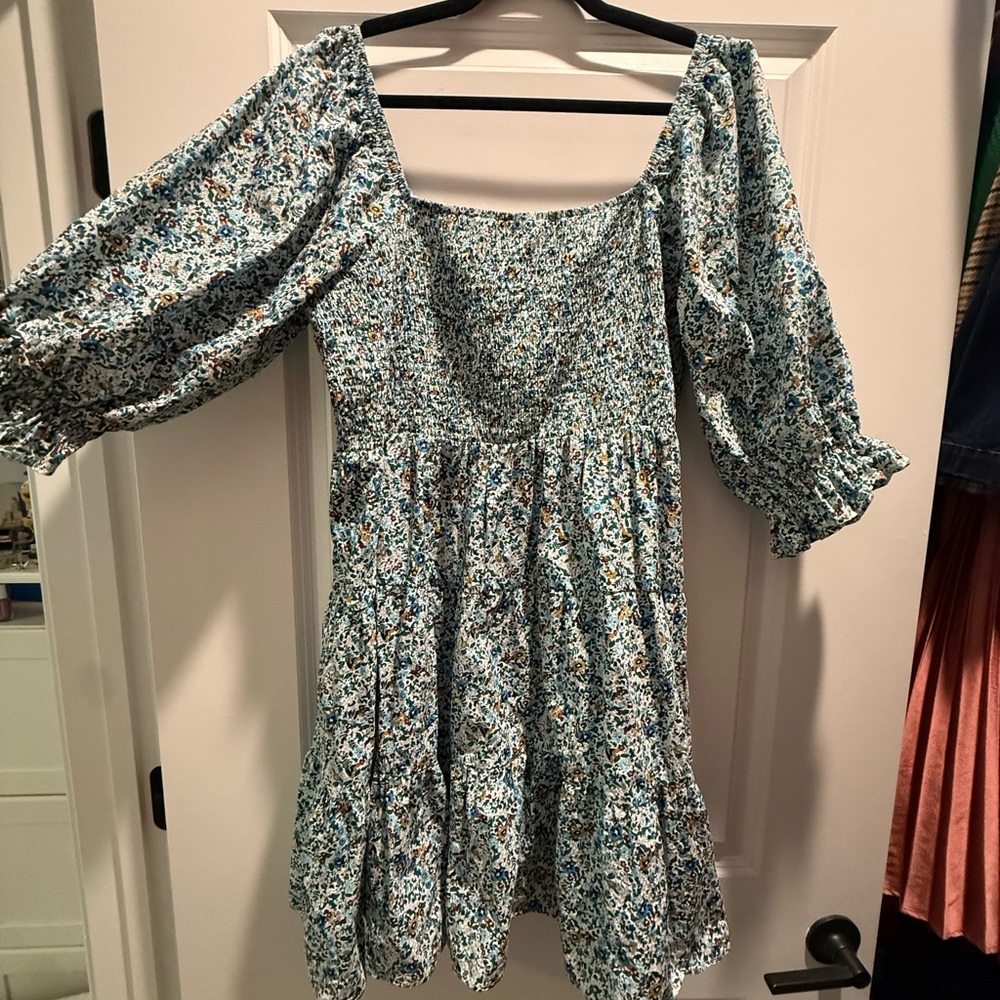 ARULA Blue Floral Smocked Mini Dress
